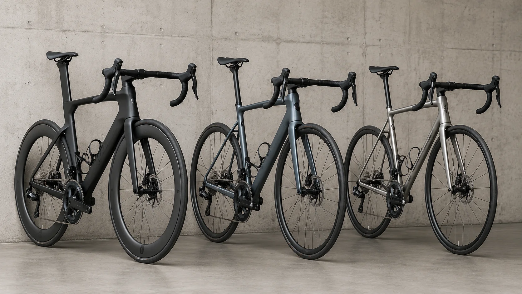 Three road bikes side by side
